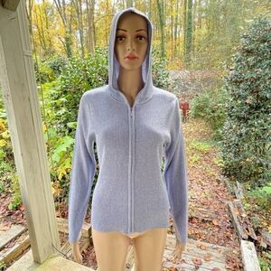Modern Soul Sweater Womens XS Lavender Ribbed Knit Hooded Zip Metallic Shimmer